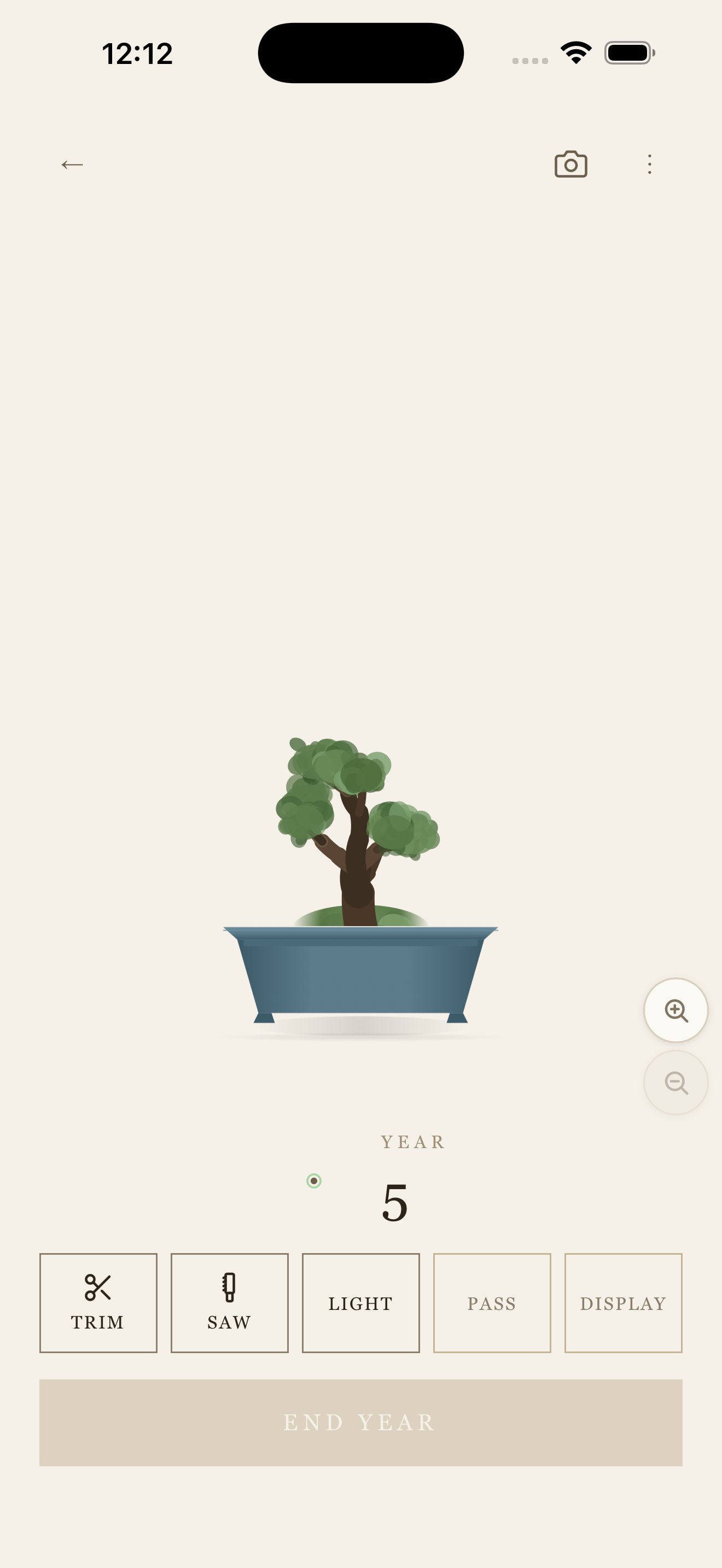 Year/Tree app showing tree at year 5